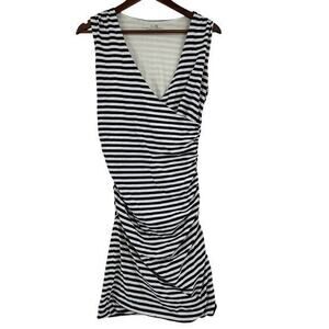 Boden Faux Wrap Dress Womens Breton Stripe V-Neck Ruched Stretch Jersey size 10